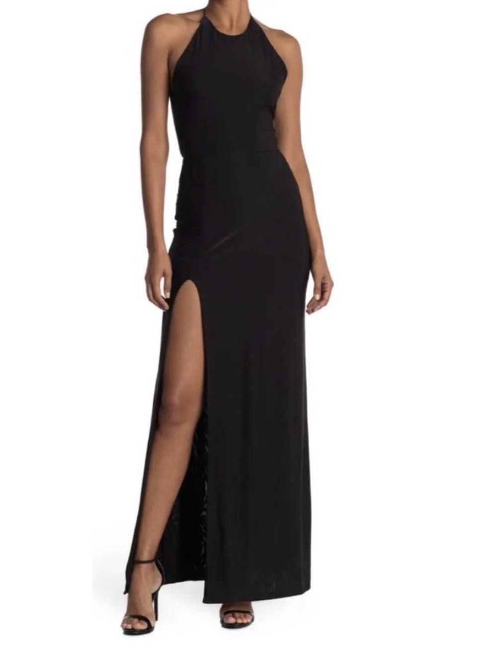 BNWT LOVE BY DESIGN Black Slinky Halter Maxi Dress Cabal LBD gown wedding formal